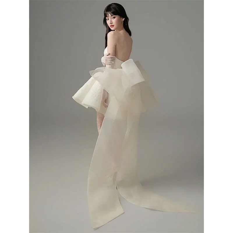 GIYSILE 2025 新白のウェディングドレスチューブトップノースリーブ弓セクシーなフォーマルドレス女性エレガントなパーティードレス女性イブニング