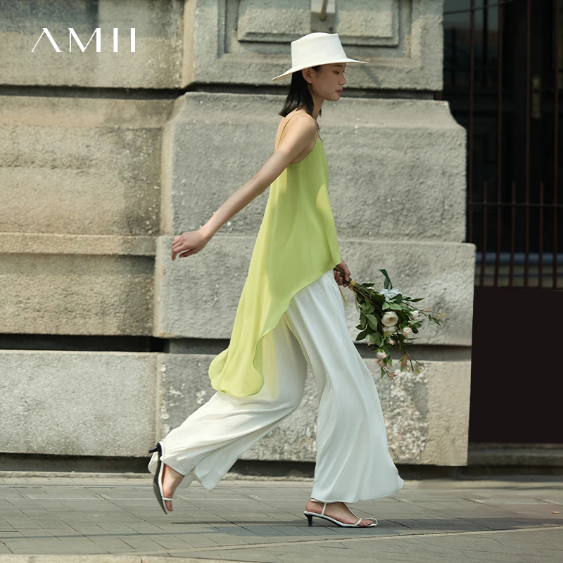 

Amii Women's Camisole 2026 Summer New U Neck Spaghetti Strap Tank Asymmetric Satin Double Layer Flowy Sleeveless Tops 12642154