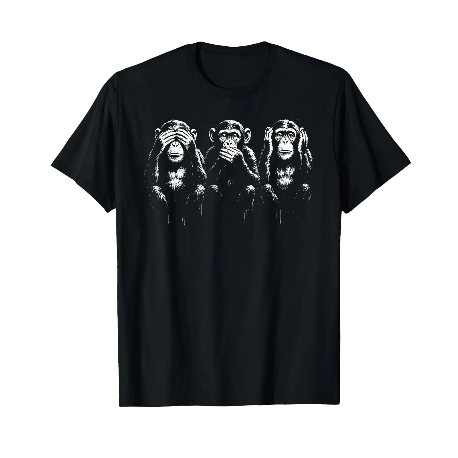 Three Wise Monkeys Schablonenkunst See Speak Hear No Evil T Shirt vintage Washed designer clothes Top For Everyday Wear