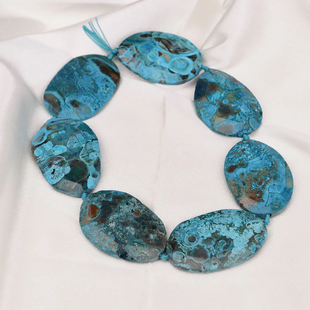 APDGG Natural Big Slice Blue Ocean Jasper Faceted Geode Druzy Freeform Slab Nugget Gems Stone Loose Beads 16.5