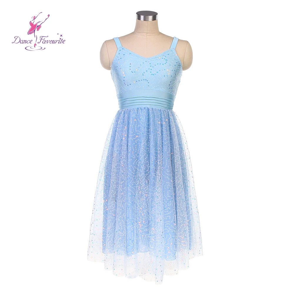 Robe de ballet en dentelle et maille à paillettes bleu pâle, robe de danse lyrique pour spectacle, 25100