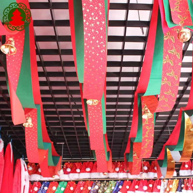Christmas Decor Banner Three-layer Wave Pull Flag New Year Party Decor Santa Parachute Drop Flags Christmas Pendant Ornaments