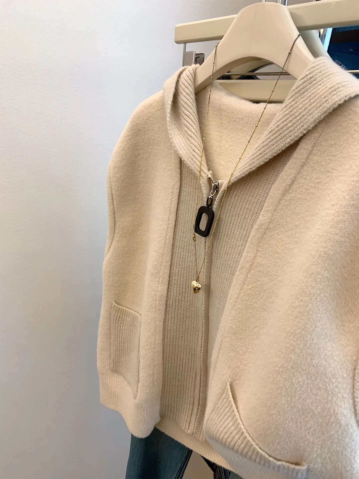 100% pure cashmere apricot hooded wool vest women's autumn and winter high-grade loose tank top coat