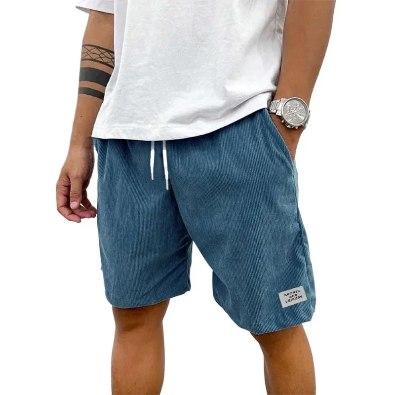 Summer Men Lightweight Corduroy Sweatpants Casual Shorts Men's Beach Shorts Basketball Short Solid Color Label Streetwear Men