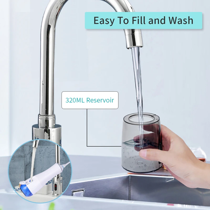 قابلة للشحن أداة ري الفم لطب الأسنان جهاز تنظيف الأسنان بالماء 6 طرق العمل 320 مللي خزان المياه عمر البطارية الطويل تبييض خيط مائي للاسنان