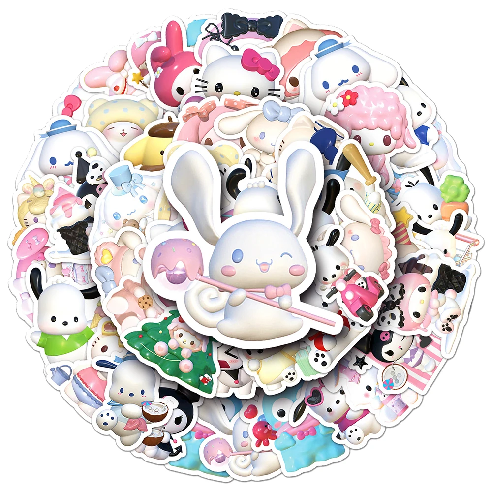 10/30/50pcs 3D Stereoscopic Sanrio Stickers Cartoon Cute Hello Kitty Kuromi Decals Fridge Laptop Phone Diary Stationery Sticker