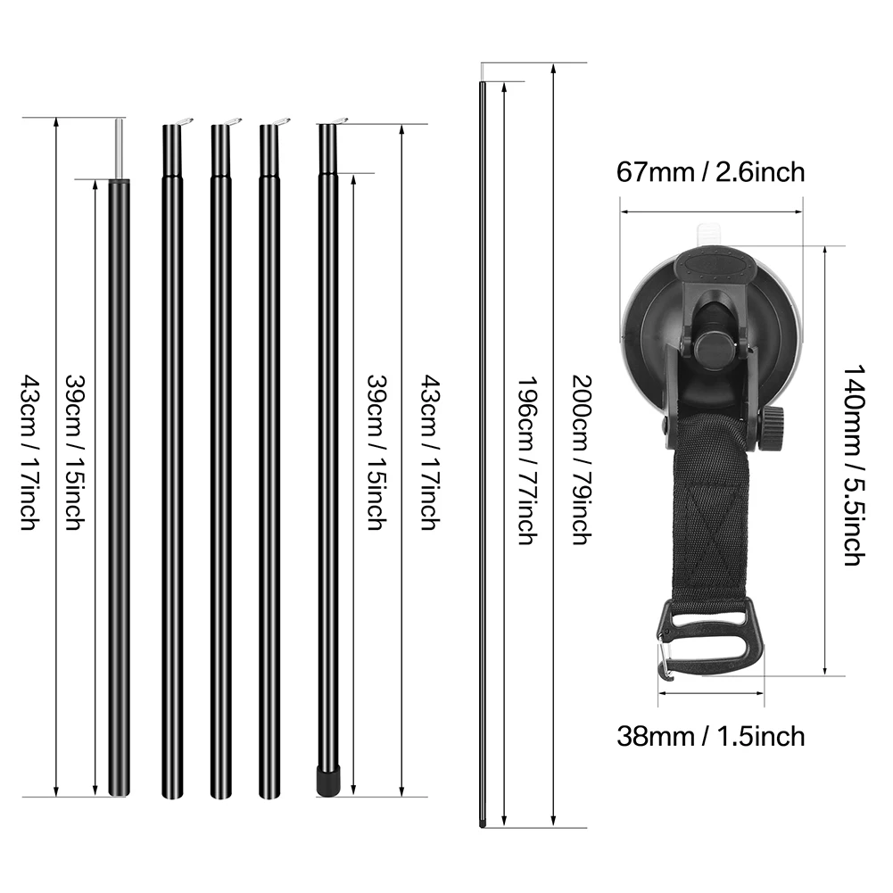 2PC 195CM pali per tende da sole forza palo per tenda in alluminio e 4PC forte ventosa ancoraggio tenda a baldacchino per esterni tenda da sole