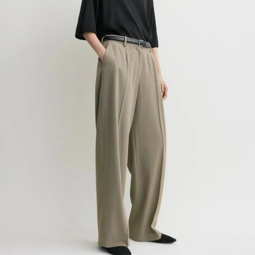 خريف/شتاء وصول جديد مطوي مستقيم الساق واسعة الساق السراويل الحد الأدنى نمط المال القديم بناطيل كاجوال #3