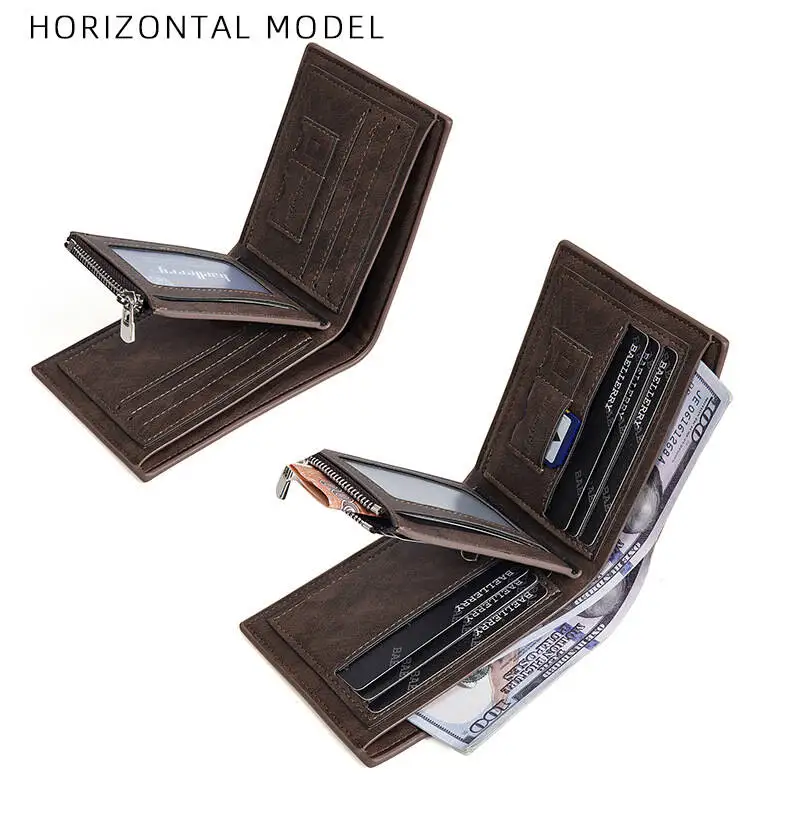 Baellerry Men's Vintage Luxury Leather PU Wallet Zipper Short Money Purse Coin Pocket ID & Credit Card Holder Business Wallet