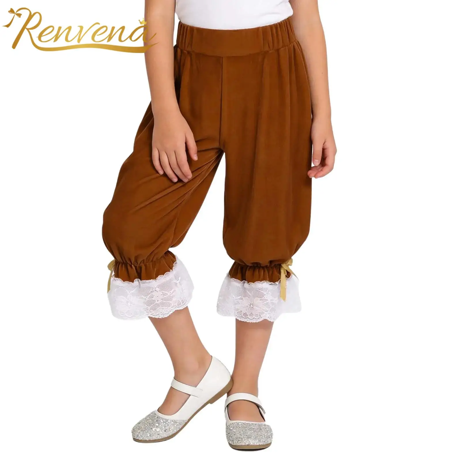 Girls Victorian Steampunk Bloomers Pantaloons Children Lace Ruffle Pirate Pants Medieval Renaissance Stage Performance Costumes