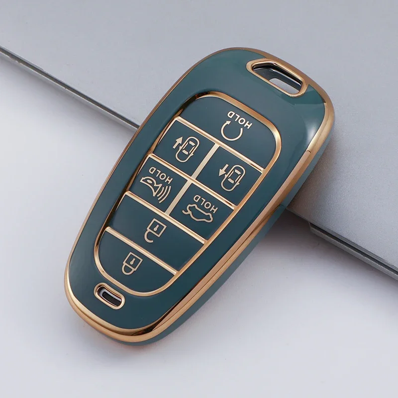 Gold Edge TPU Remote Key Fob Case Cover for Hyundai Sonata Nexo DN8 Santa Fe TM Tucson NX4 Staria Ioniq 7 Buttons Accessories