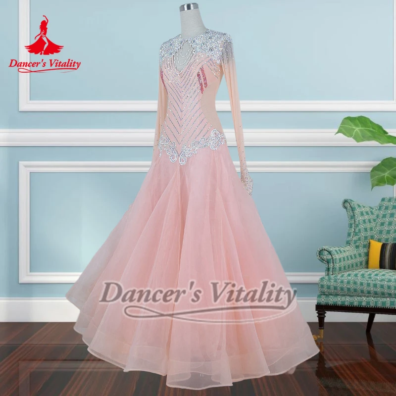Adult&Child Waltz Shrimp Pink and Orange Graceful Big Swing Dress Customize Dancer's Vitality Ballroom Dance Professional Outfit