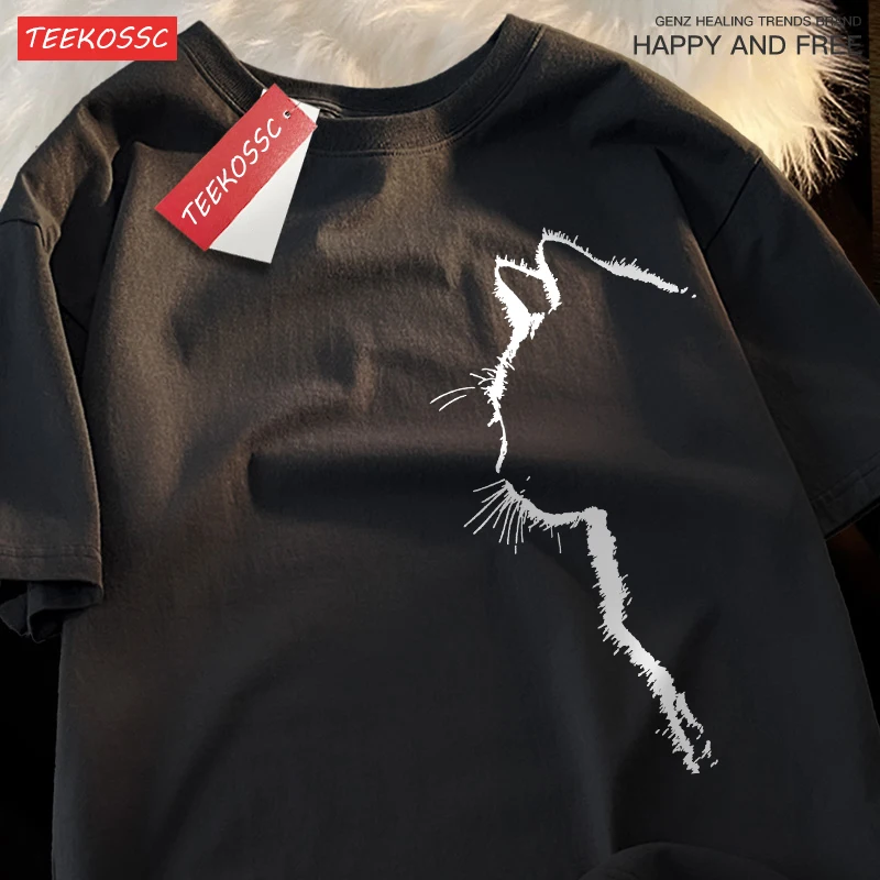 Katze Profil Aussehen Spaß Herren Kleidung lässig lose T-Shirt Mode Sommer T-Shirts Baumwolle atmungsaktive kurz ärmel ige Paar