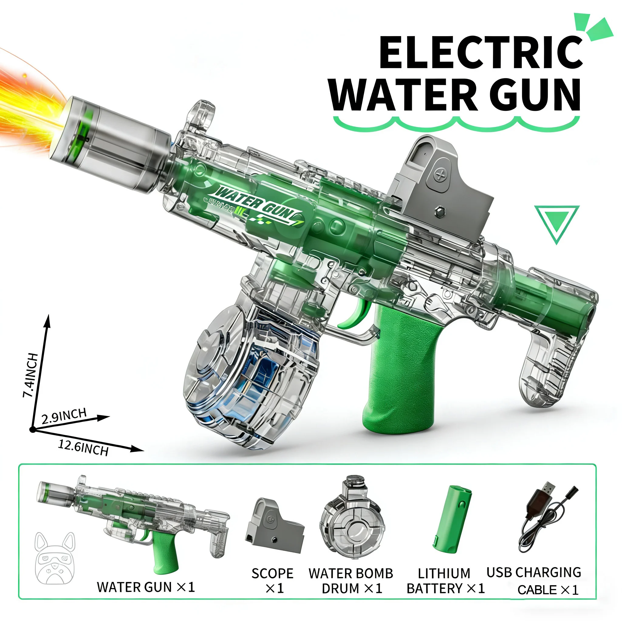 Simulierte Schuss- und Rückstoßfunktion Elektrische Wasserpistole Spielzeug für Kinder Automatische Sensorlichter Wasserpistole Sommer Outdoor Strand Kinderspielzeug