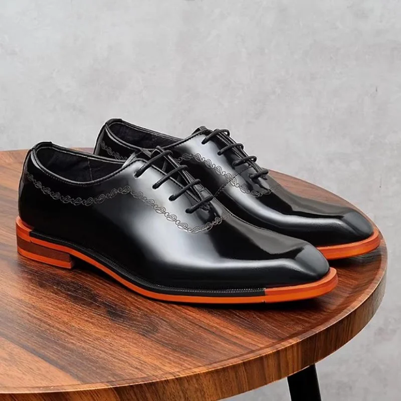 

Stylish Elegant Men's Shoes New Style Lace-up Square-toe Business Formal Leather Shoes Brown Yellow Oxford Dress Shoes For Man