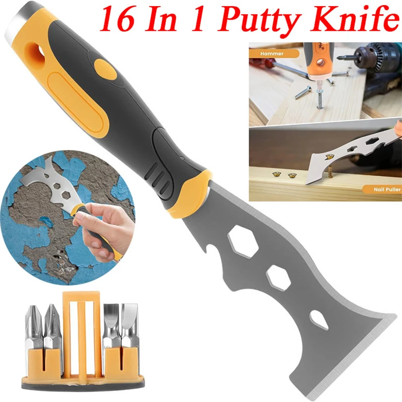 16 In 1 Putty Knife Multifunctional Scraping Mud Wall Plastering Knife Paint Filling Cleaning Shovel Tools With 4 Screw Bits