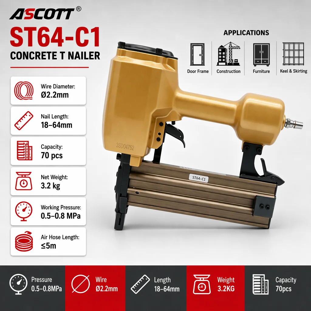 ascott-14gauge-pneumatic-concrete-nailer-st64-c1-ergonomic-heavy-duty-steel-nail-gun-1-to-2-1-2-for-upholstery-carpentry