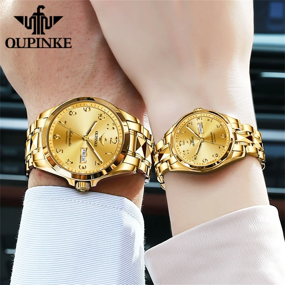 OUPINKE 3228 Lover's Wacthes High-end Sapphire Mirror Tungsten steel Strap Japan Imported Movement Women Man Hand Clock