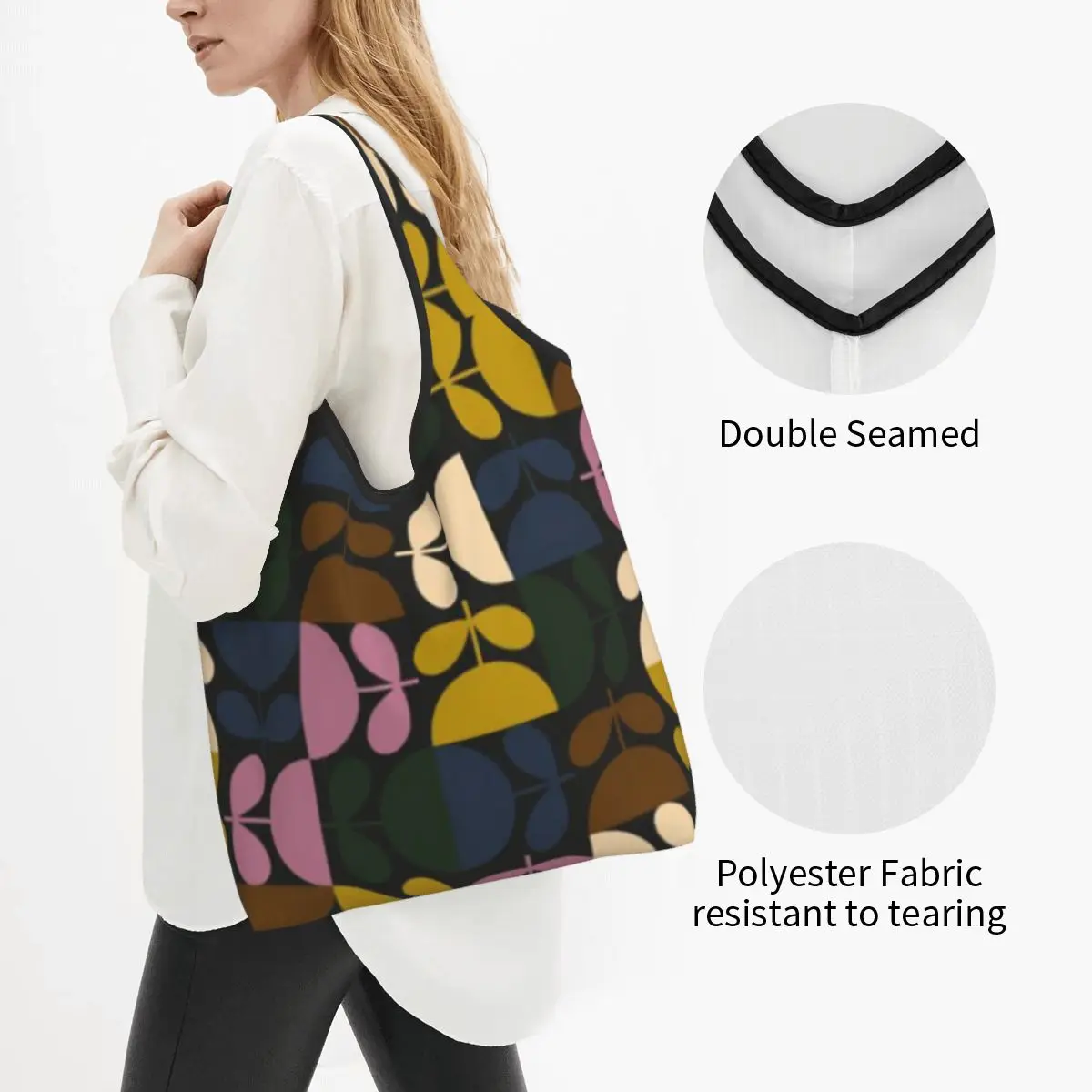 Reusable Orla Kiely Multi Stem Shopping Bag Women Tote Bag Portable Abstract Scandinavian Floral Grocery Shopper Bags