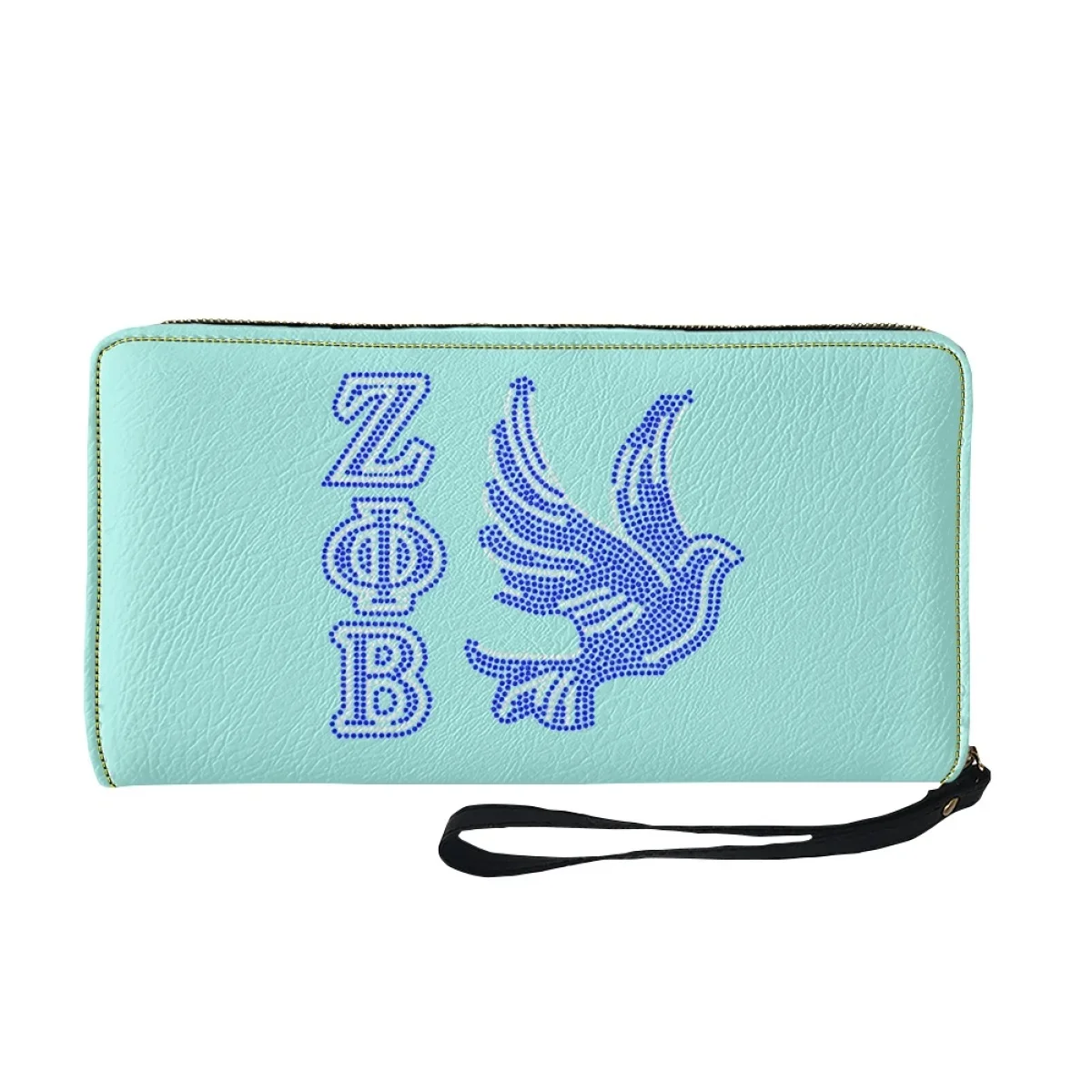 Mini billetera larga de cuero Pu con correa para el hombro para mujer, Zeta Phi Beta, estampado azul, moda elegante, monedero de nueva tendencia, regalo