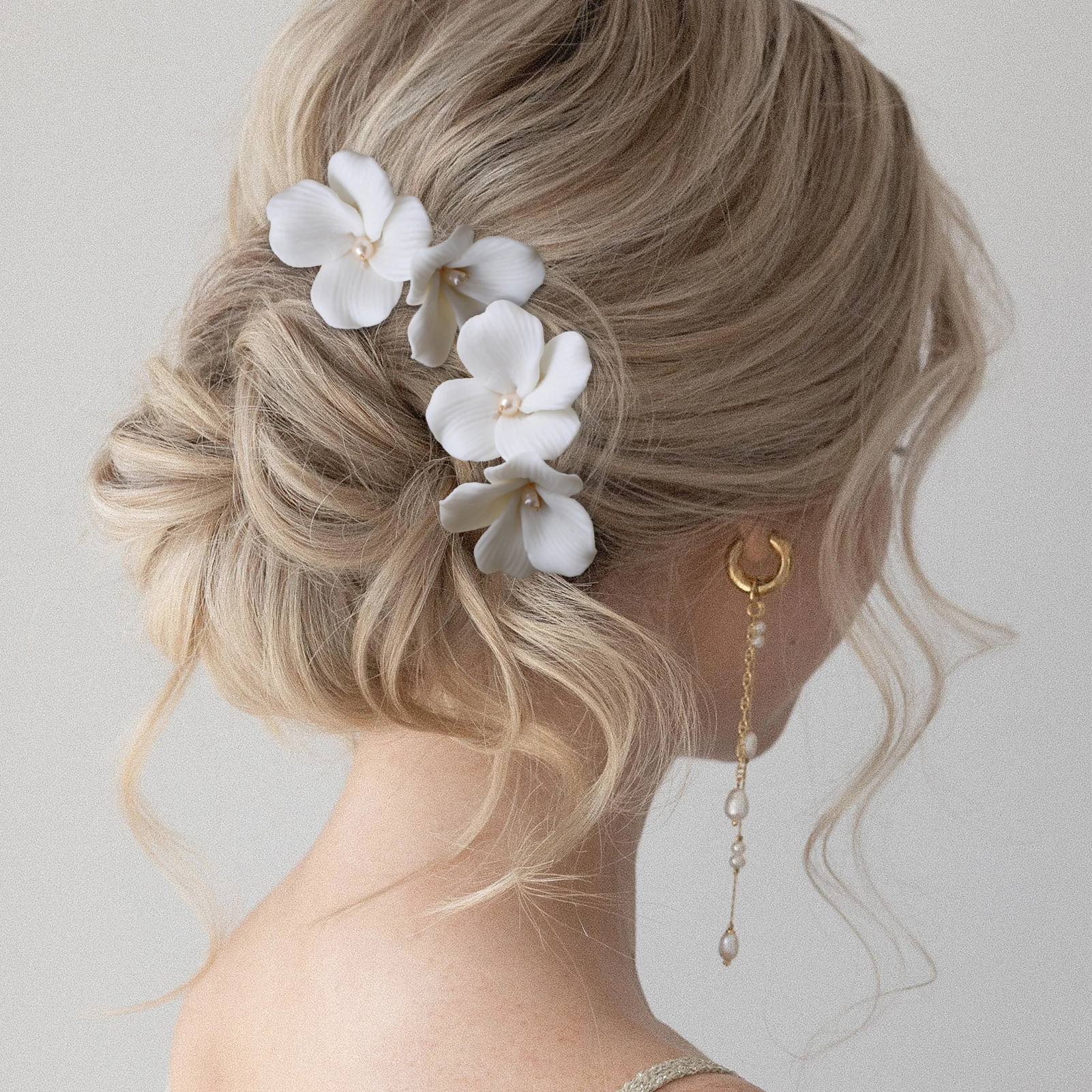 Kleine weiße Blumen-Haarspange, Keramik-Blume, Perlen-Haarnadel, Braut, Hochzeit, Haarschmuck, Mode, Prinzessin, Party, Haarschmuck