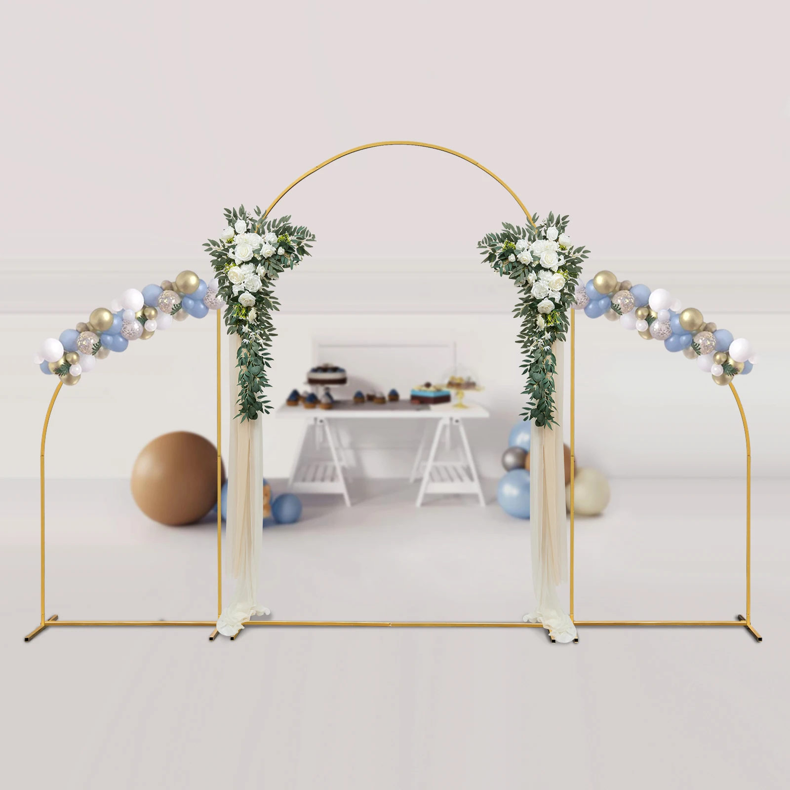 3PCS Metal Wedding Arch Backdrop Stand, Gold/White Fan-shaped Stand for Wedding Ceremony Party Decoration