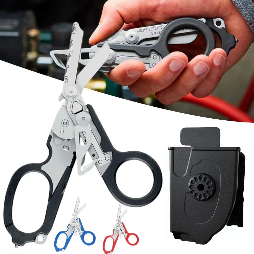 Multifunction Raptor 6 in1 Raptor Emergency Response Shears with Strap Cutter and Glass Breaker Black Strap Cutter Safety Hammer