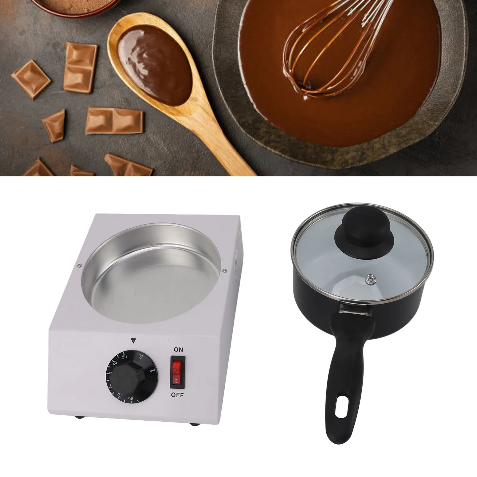

Chocolate Melting Machine 1kg Electric Chocolate Melter 30‑85℃ Manual Control Single Pot Aluminum Multifunctional for Butter