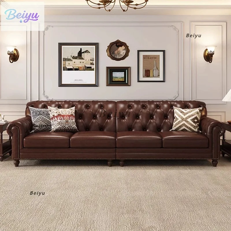 

Американская большая и маленькая квартира, мягкая сумка с пряжкой, диван, дизайнерская комбинация для гостиной, масляный воск, первый слой воловьей кожи, старинный диван