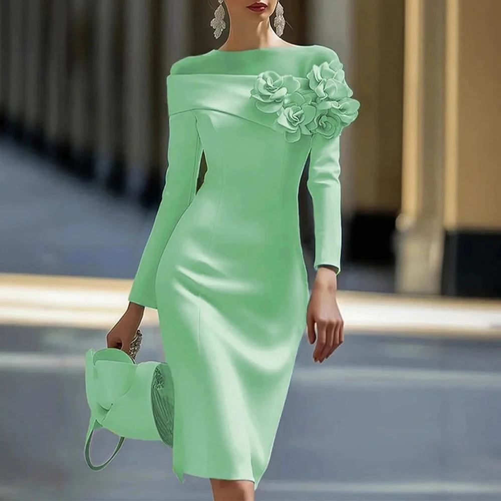 여성 프렌치 스타일 가을 원피스 2025 레몬 옐로우 색상 3D 꽃 자수 긴 소매 라운드 넥 A라인 미니 의상