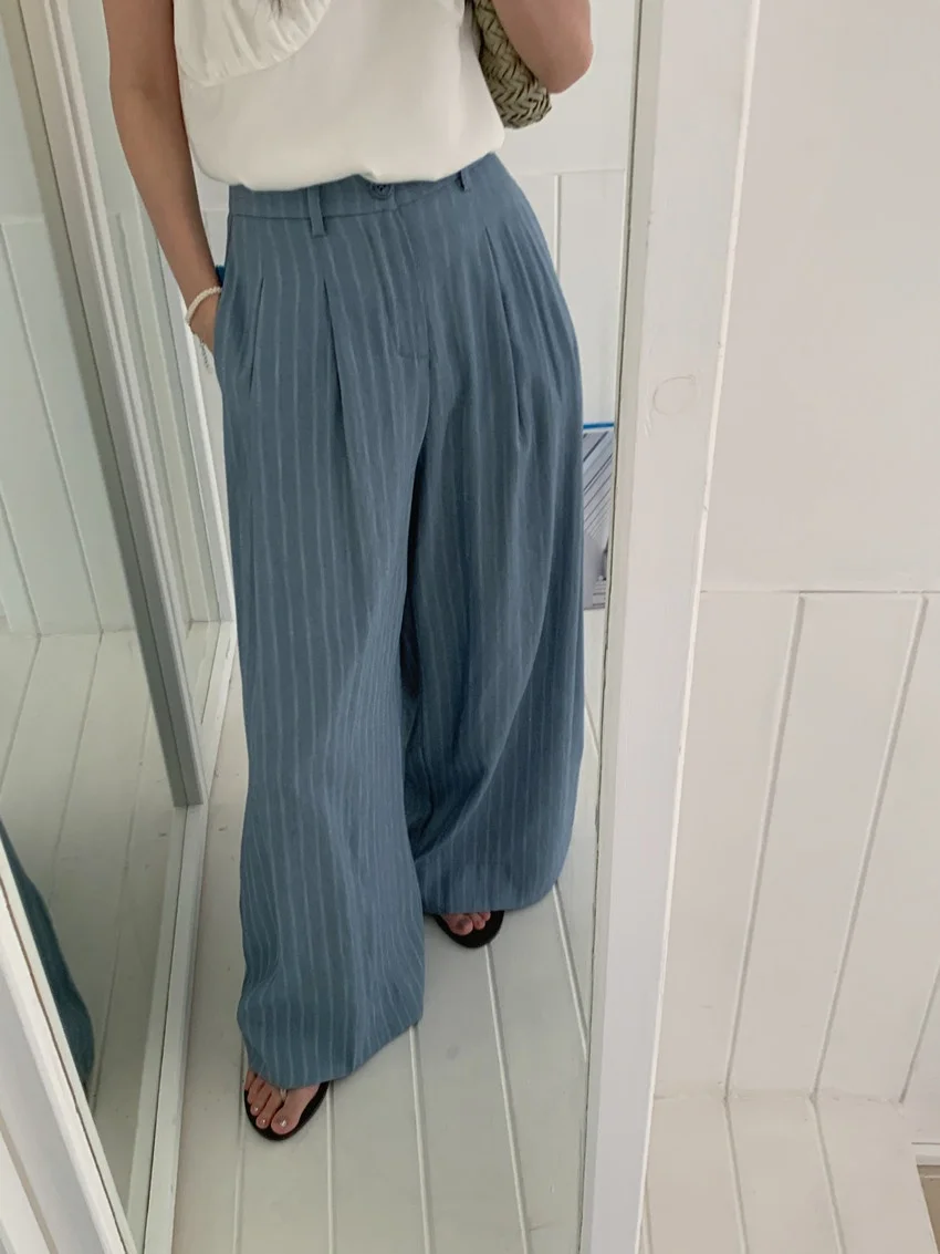 Alien Kitty-pantalones de pierna ancha informales a rayas para mujer, Vaqueros holgados para fregar, pantalones vaqueros elegantes que combinan con todo, ropa de calle de cintura alta para uso diario