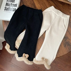 Winter Toddler Girl's Thick Warm Velvet Flare Pants Kids High Elastic Waist Trousers Baby Children Casual Long Bell Bottom Kids