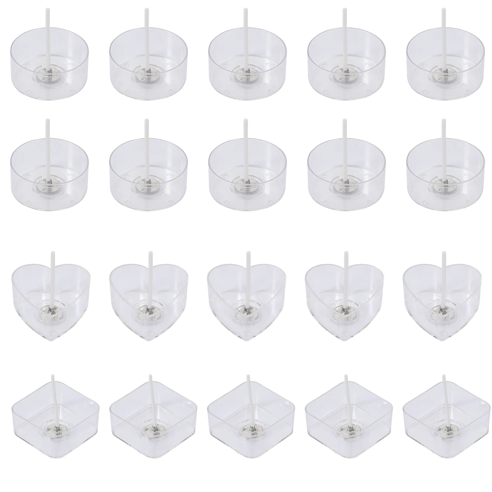 

20Pcs Tealight Holders Plastic Cups High Temp Square Round Home Tealight Holder Heart Wedding Valentine Decor