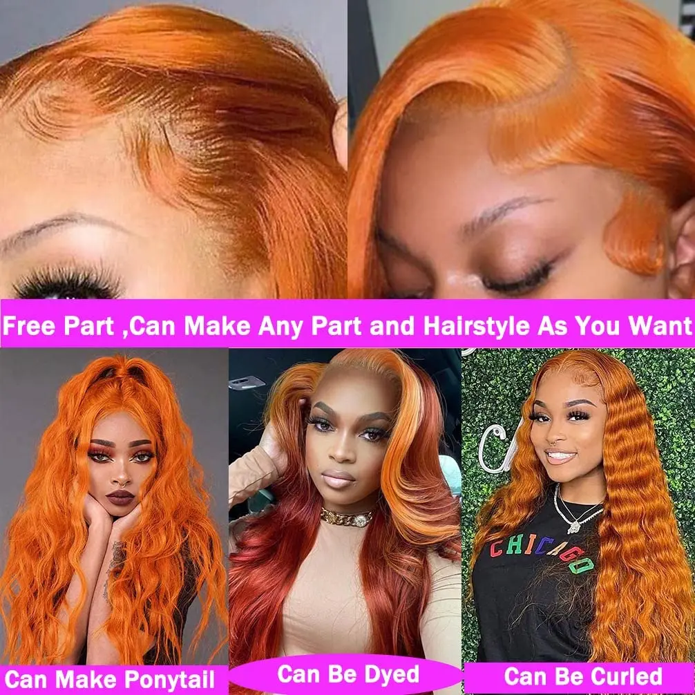 Orange Ginger 13x6 HD Lace Front Human Hair Wigs Body Wave 30 Inch 13x4 Lace Frontal Wig Colored Wigs for Women Choice Cosplay