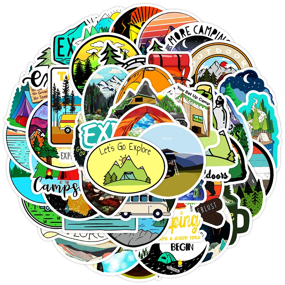 50PCS กีฬาการ์ตูนสติกเกอร์ผจญภัยกลางแจ้ง Graffiti เดินป่าท่องเที่ยว Decals กระเป๋าเดินทางตู้เย็นแล็ปท็อปกีต้าร์รถจักรยานของเล่นเด็ก