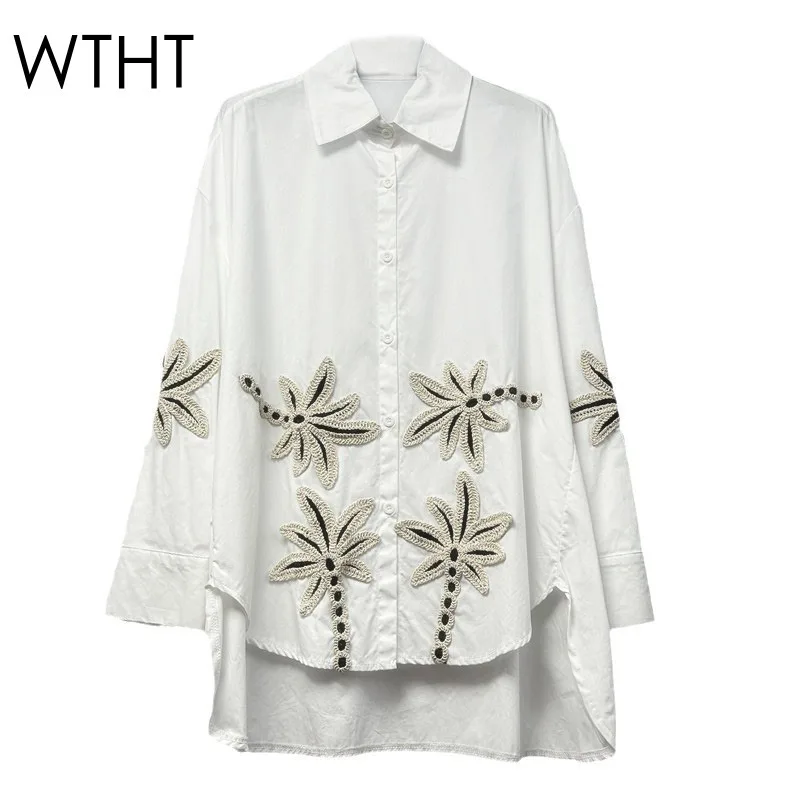 

WTHT, новая мода, лето 2029, женские рубашки с глубоким вышивкой, однобортная блузка с длинными рукавами, женская 1LS1649