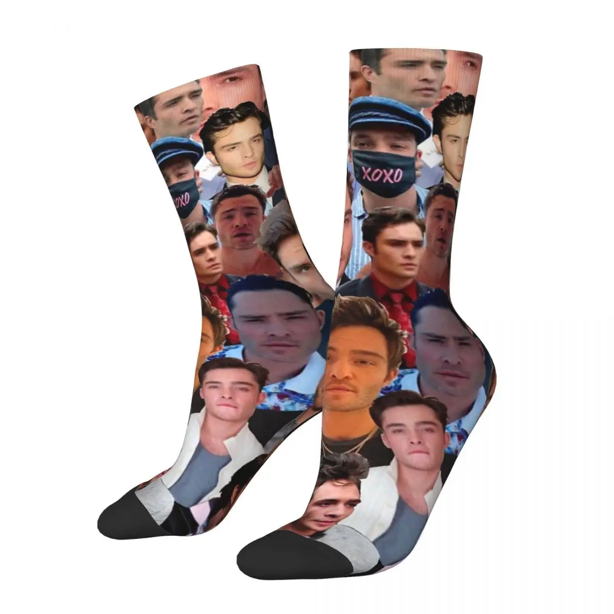 Fashion Men's Socks Novelty Ed Westwick Photo Collage Sock Skateboard Women Socks Spring Summer Autumn Winter