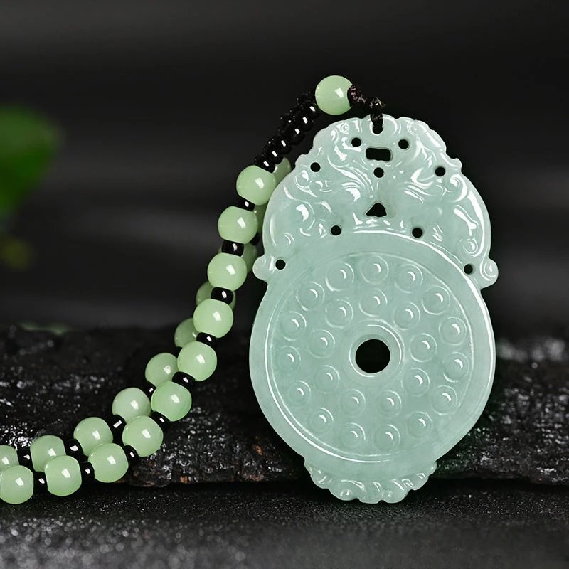 

Natural Jadeite A Goods Double Pixiu Ping An Clasp Pendant Men's and Women's Popular Versatile Jade Pendants