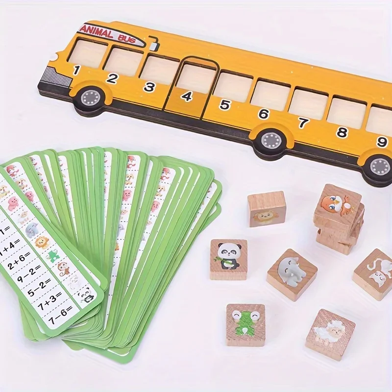 Holz Tier Bus Puzzle Spielzeug Kinder Mathematik Pädagogische Tier Block Anzahl Passende Spiel Montessori Kleinkinder Lernen Lehrmittel