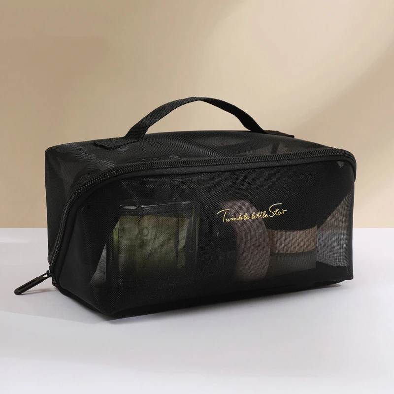Großhandel Transparent Mesh Kissen Make-Up Lagerung Tasche Reise Make-Up Kulturbeutel Kulturbeutel Tote Kosmetik Organizer Zipper Taschen – Detail 3