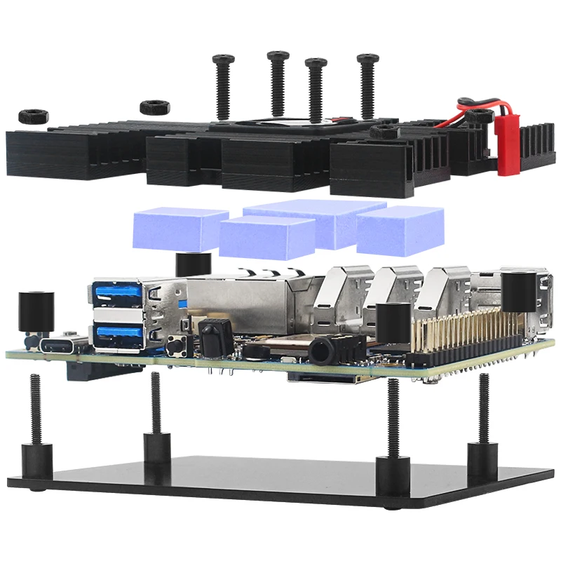 Pomarańczowa obudowa Pi 5 Plus aluminiowa aktywna pasywna powłoka chłodząca z silikonowym wentylatorem radiatora opcjonalny zasilacz WiFi do OPI5 Plus