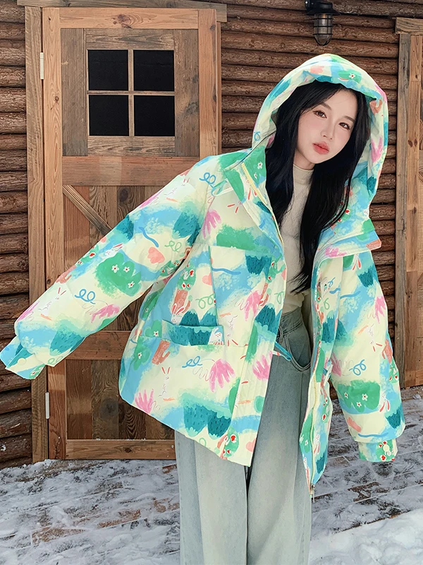 

Женская зимняя куртка Dopne Een Print с наполнителем из белого гусиного пуха, теплая, облегающая, для повседневной носки