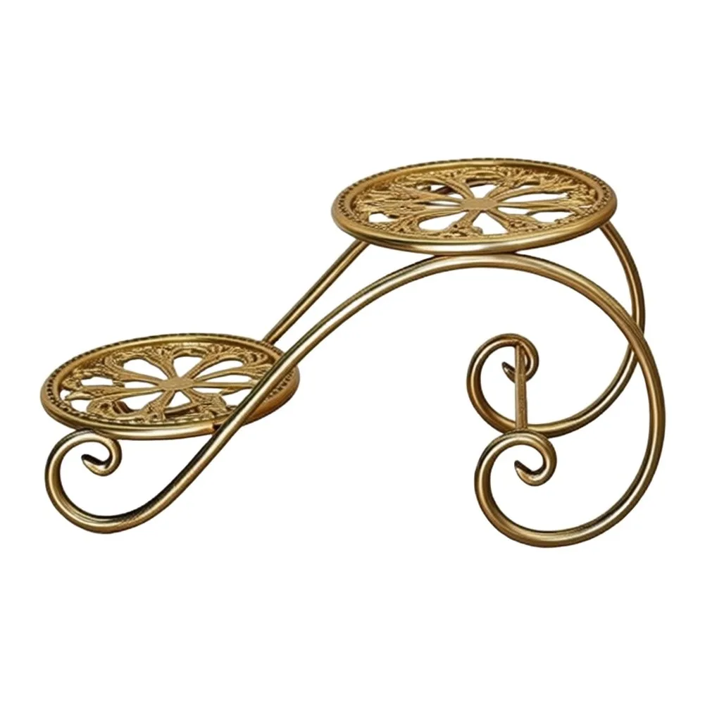 2 Tier Plant Stand for Potted Flowers Herbs - Iron Flower Rack with 45 22 20cm Dimensions and Multi-Space Compatibility