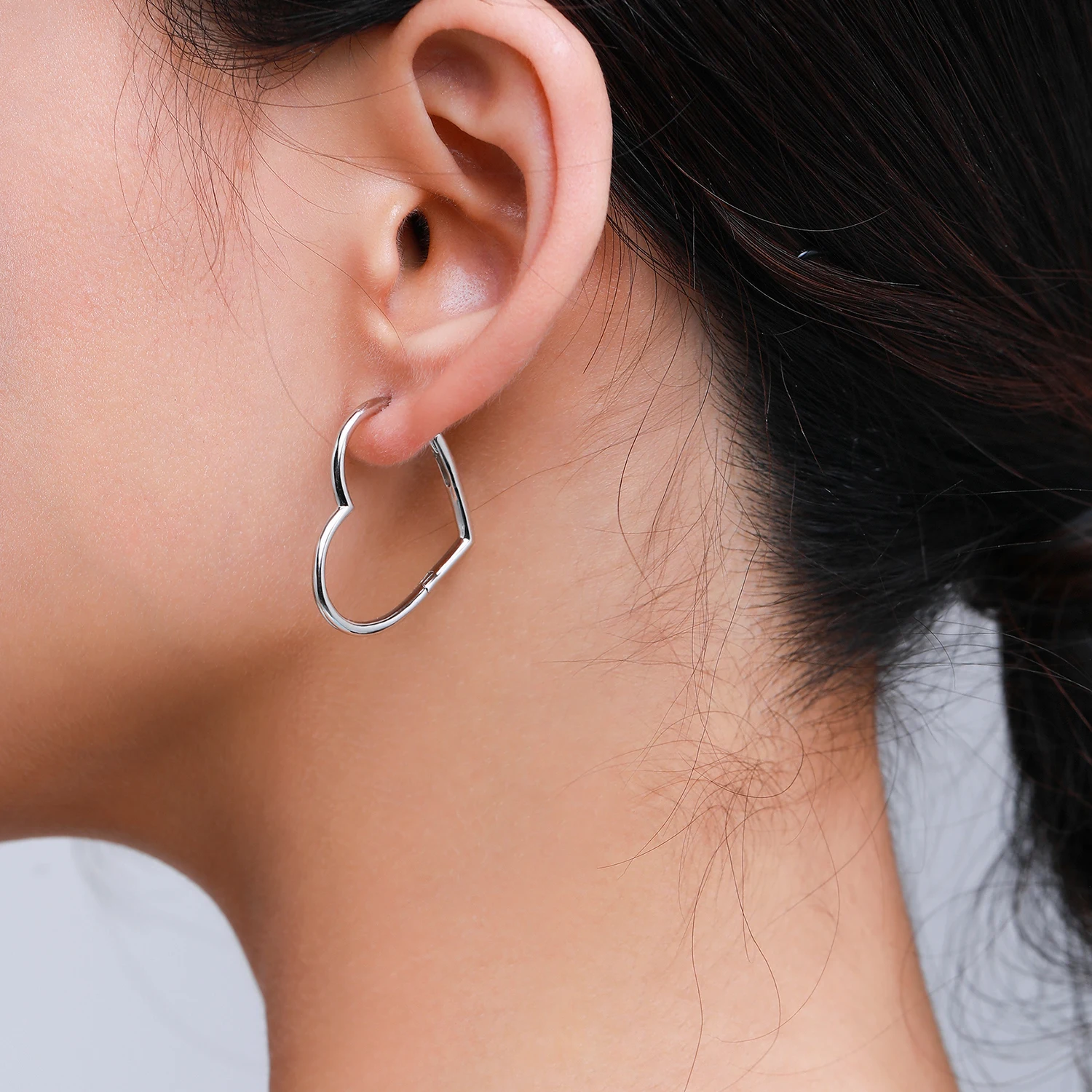 Modian Genuine 925 Sterling Silver Glossy Hearts Hoop Earring for Women Gift Simple Earring Fashion Korea Style Jewelry Bijoux