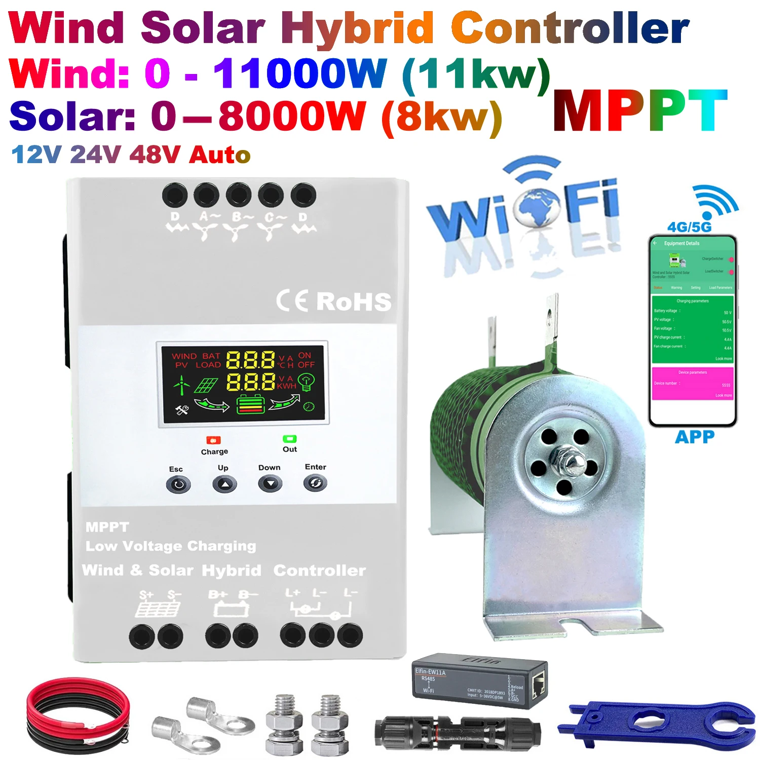 

12V 24V 48V WIFI MPPT Hybrid Wind Solar Power System Charge Controller 3000W 4000W 8000W 9000W 12KW PV Wind Turbine Regulator