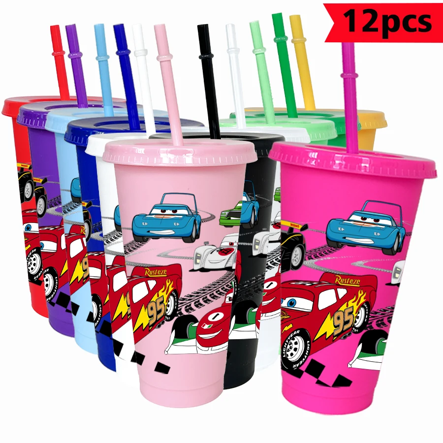 

12 шт./упак. Disney, Racing, Lightning McQueen, 26 унций, цветной пластиковый стакан, посуда для питья на день рождения, кружка для сока, кофе