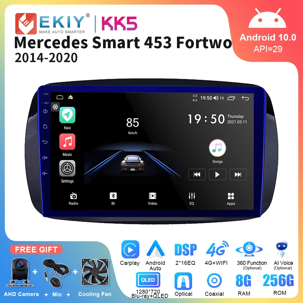 

EKIY KK5 Car Radio Android Auto CarPlay For Mercedes-Bezs Smart 453 Fortwo 2014-2020 Video Multimedia Player WIFI Navigation GPS