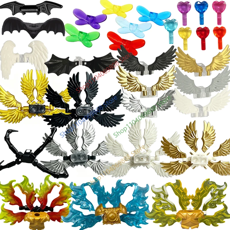 Image of MOC Winkelgoldene Flügel Bausteine Fledermäuse Schmetterlinge Federn Flammen Flügel Umhang Kreative Montage-Bausteine Spielzeug Kompatibel mit N17