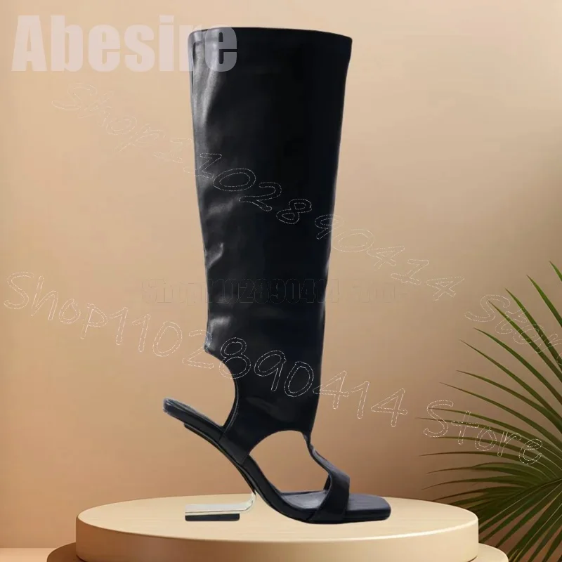 Black Metal Strange Style Heels Sandals Boots Side Zipper Women Shoes Open Toe Sexy Party Feast Dating 2025 Zapatos Para Mujere