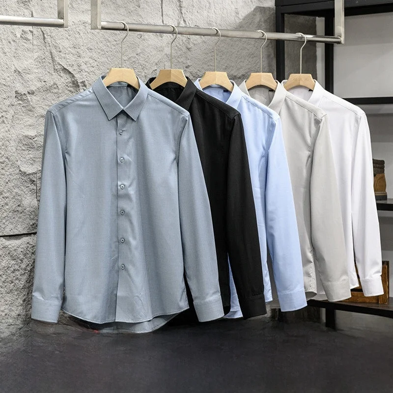 

Natural Silk Long Sleeve Men's Casual Shirt Exquisite Texture Spring Summer Pure Color Business Versatile Standard Fit Shirt